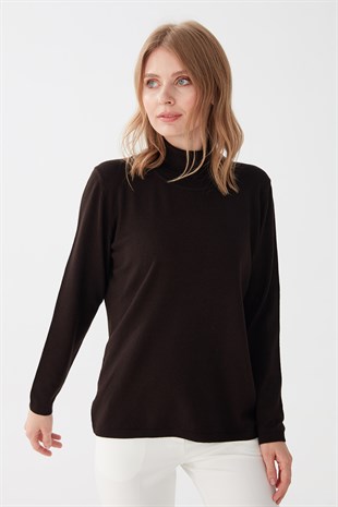 Женская базовая блузка из лайкры. Темный кофе