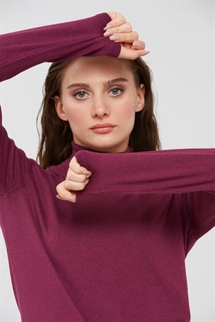 Женская базовая блузка из лайкры. Дамсон цвета