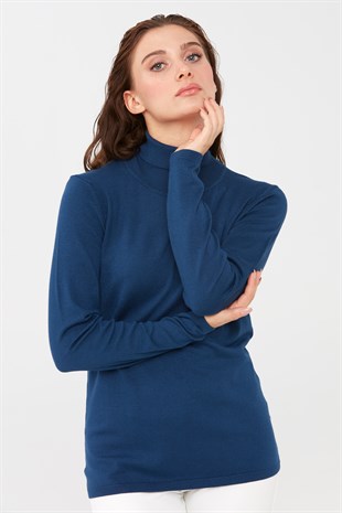 Женская базовая блузка из лайкры. Синий