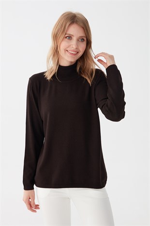 Женская базовая блузка из лайкры. Темный кофе