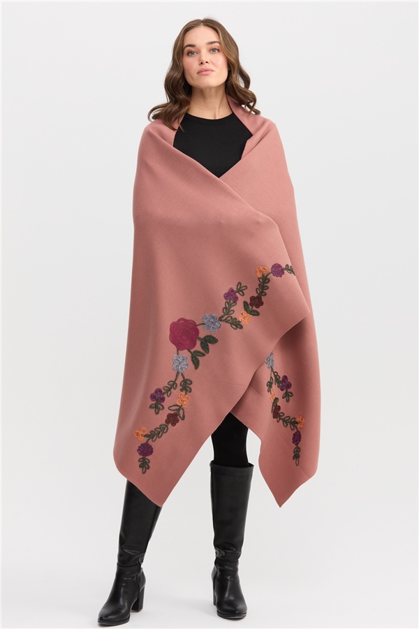 Женский палантин с вышивкой розовый