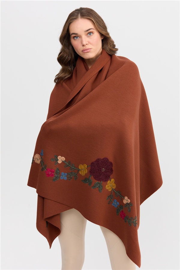 Женский палантин с вышивкой терракотовый