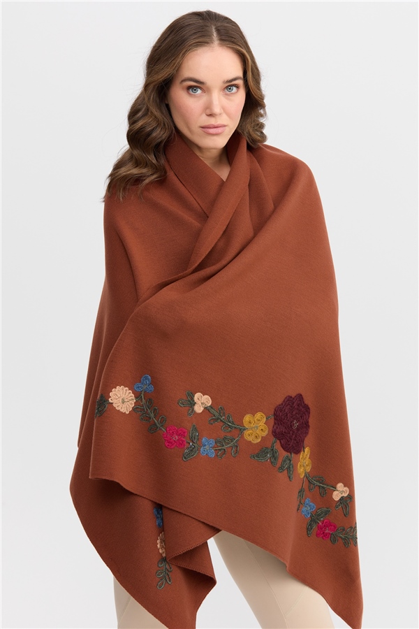 Женский палантин с вышивкой терракотовый