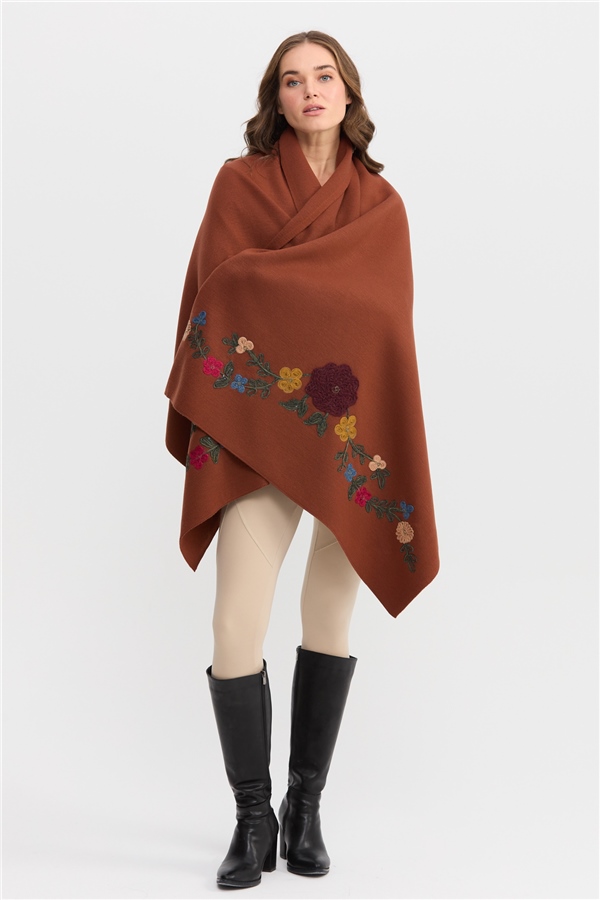 Женский палантин с вышивкой терракотовый