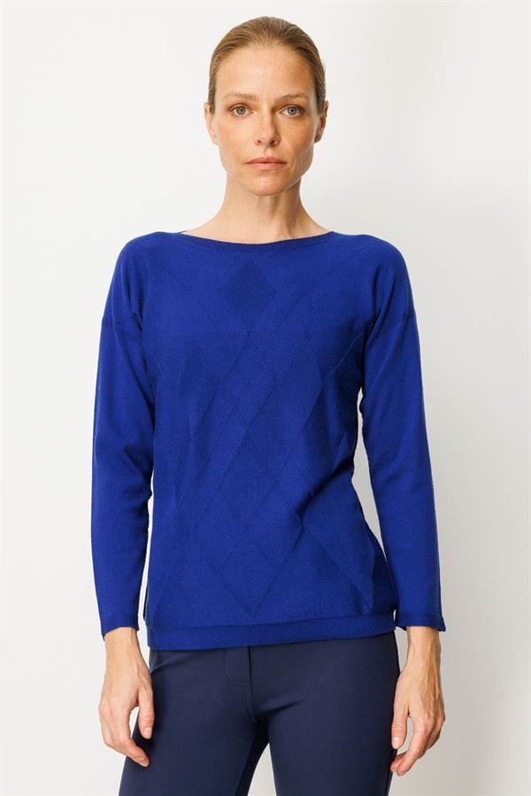 Kadın Önü Baklavalı Yan Örgü Kazak K.S.Mavi