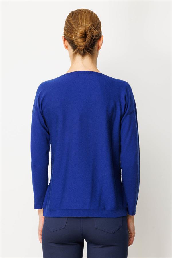 Kadın Önü Baklavalı Yan Örgü Kazak K.S.Mavi