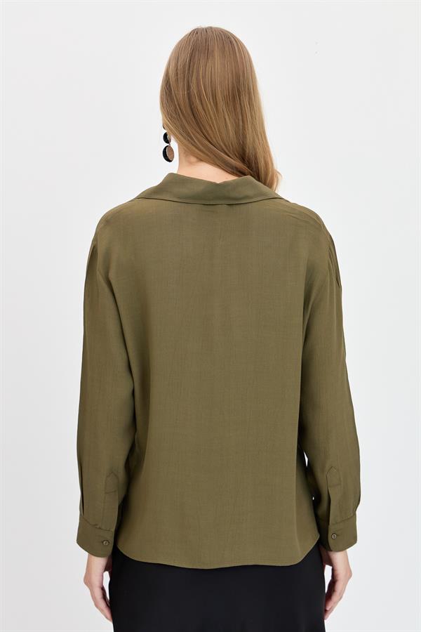 Женская рубашка с брошью спереди, цвет хаки