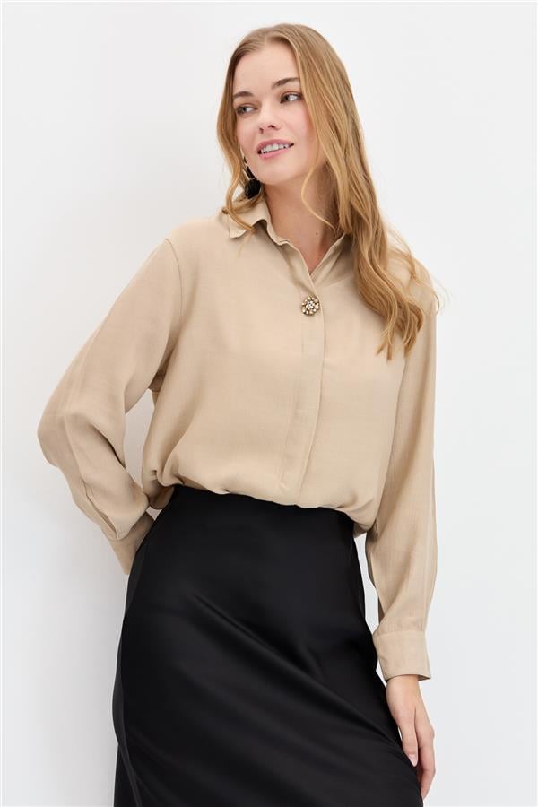 Женская брошь спереди, рубашка из норки