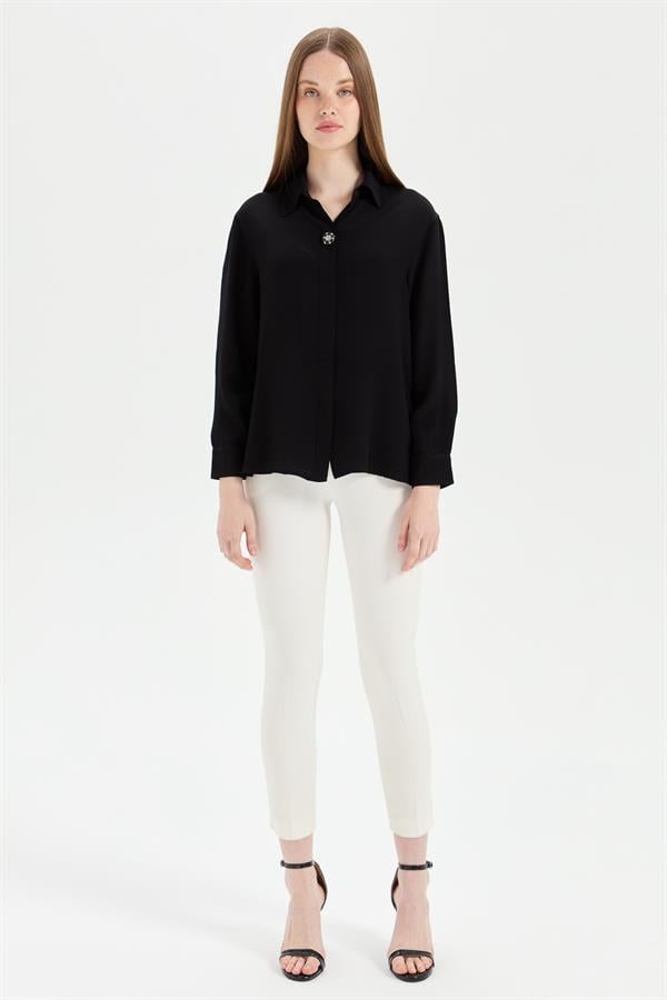 Женская рубашка с брошью спереди, черная