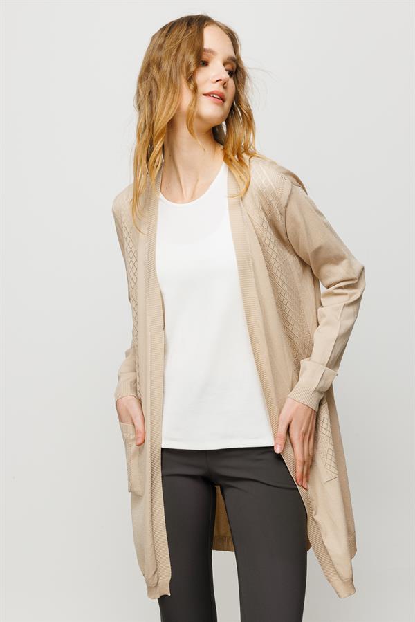 Женский летний картиган с тесьмой спереди и сзади бежевый