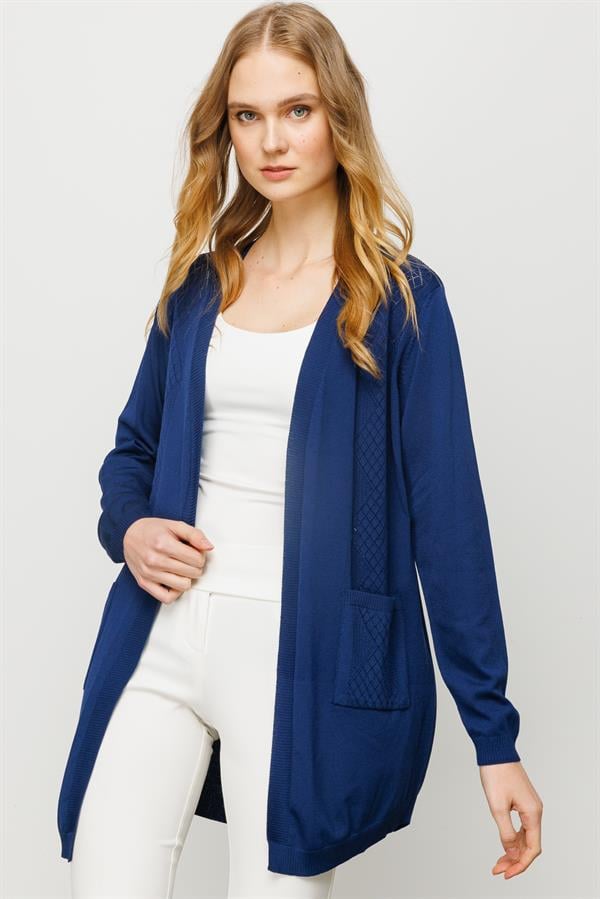 Женский летний картиган с тесьмой спереди и сзади темно синий