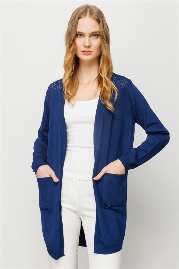 Женский летний картиган с тесьмой спереди и сзади темно синий