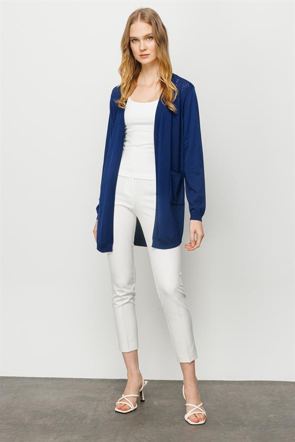 Женский летний картиган с тесьмой спереди и сзади темно синий