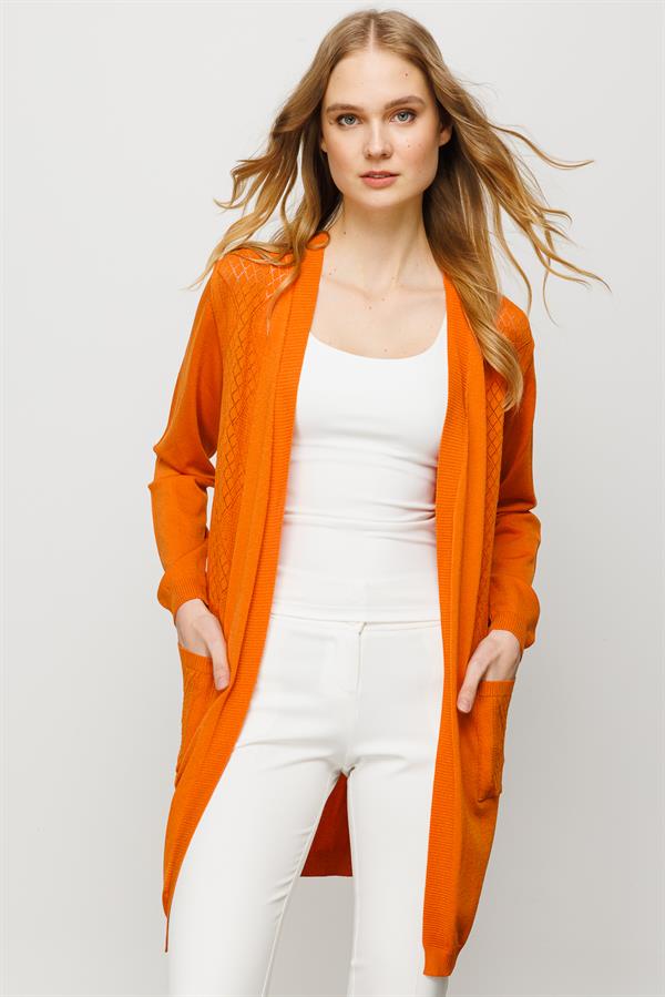 Женский летний картиган с тесьмой спереди и сзади оранжевый