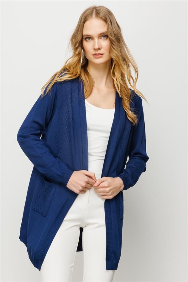 Женский летний картиган с тесьмой спереди и сзади темно синий