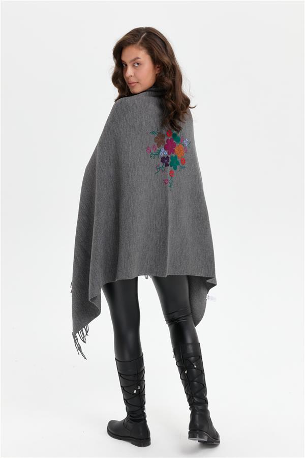 Kadın Ortası Çiçek İşlemeli Şal G.Melanj