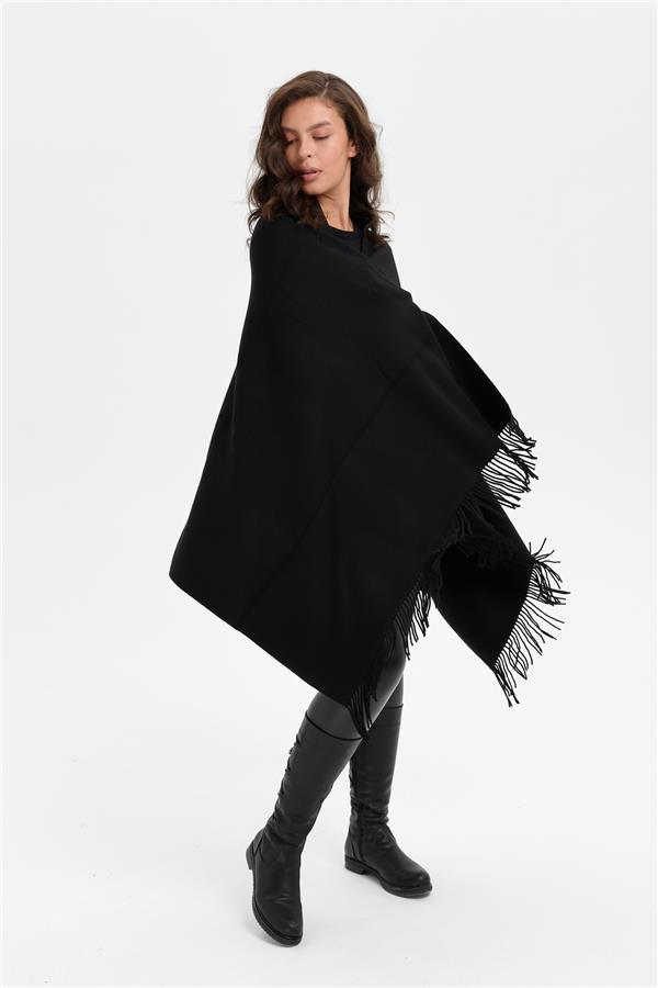 Kadın Ortası Çiçek İşlemeli Şal Siyah