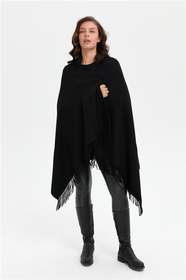 Kadın Ortası Çiçek İşlemeli Şal Siyah