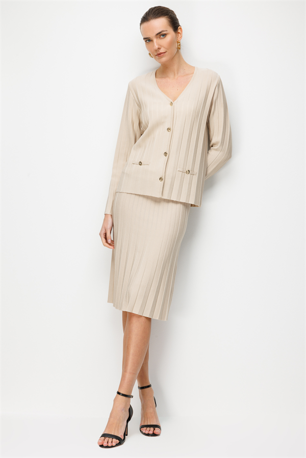 Kadın Pileli Araboy İnce Triko Etek Bej