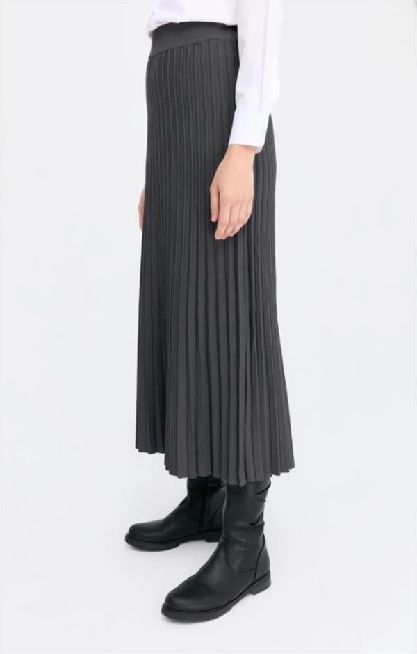 Kadın Pileli Triko Etek Antrasit