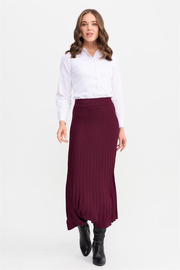 Женская трикотажная плиссированная юбка бордовая