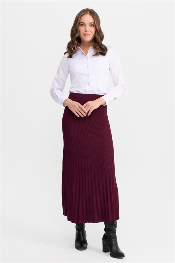 Женская трикотажная плиссированная юбка бордовая