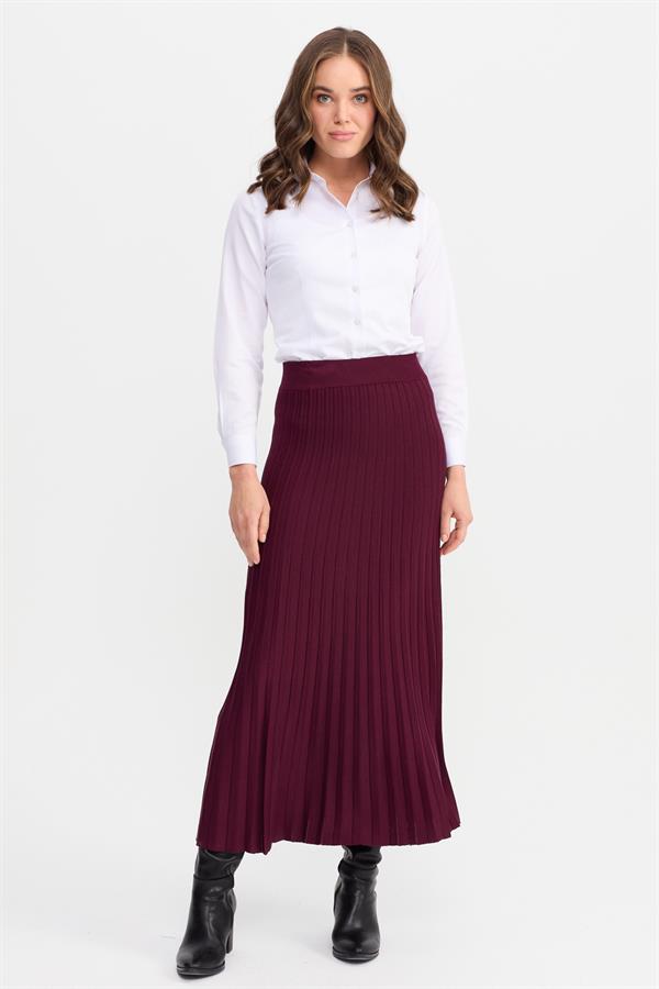 Женская трикотажная плиссированная юбка бордовая