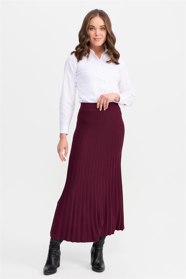 Женская трикотажная плиссированная юбка бордовая