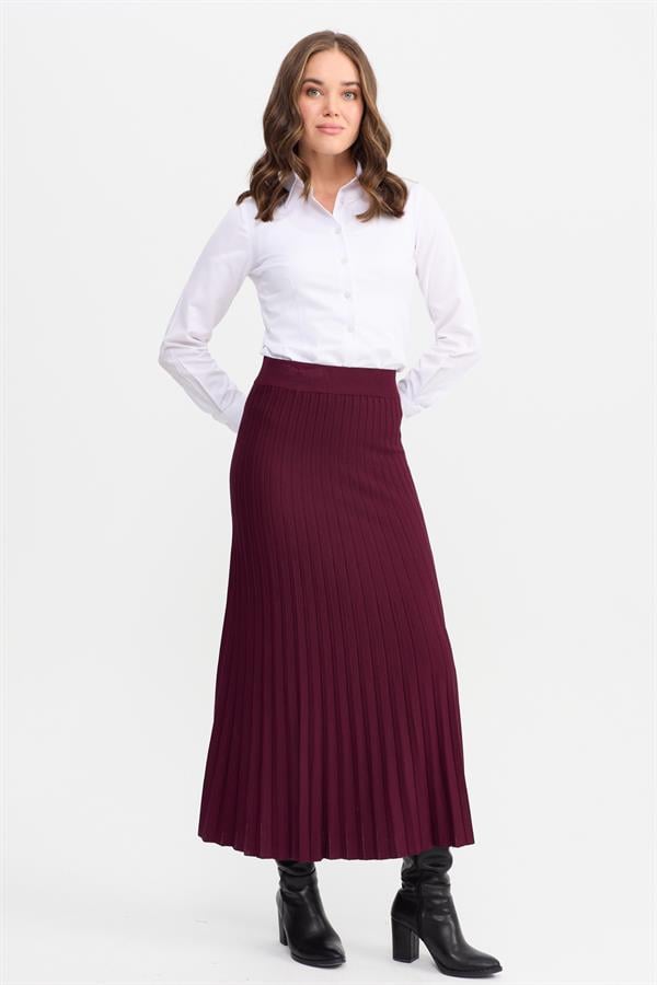 Женская трикотажная плиссированная юбка бордовая