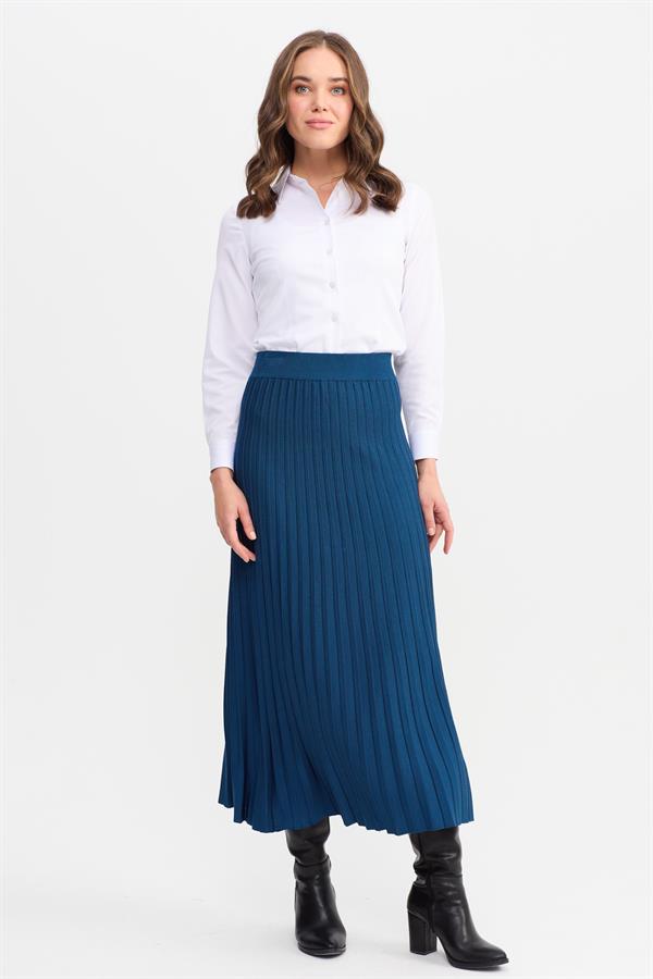 Женская трикотажная плиссированная юбка цвета индиго