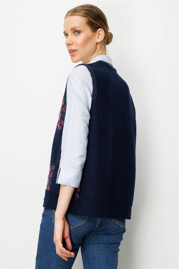 Kadın Pıtırcık Çiçekli Patchwork Keçe Yün Yelek K.G Kurusu