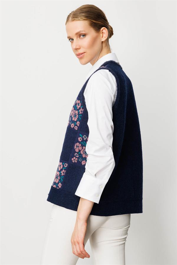 Kadın Pıtırcık Çiçekli Patchwork Keçe Yün Yelek Y.G.Kurusu