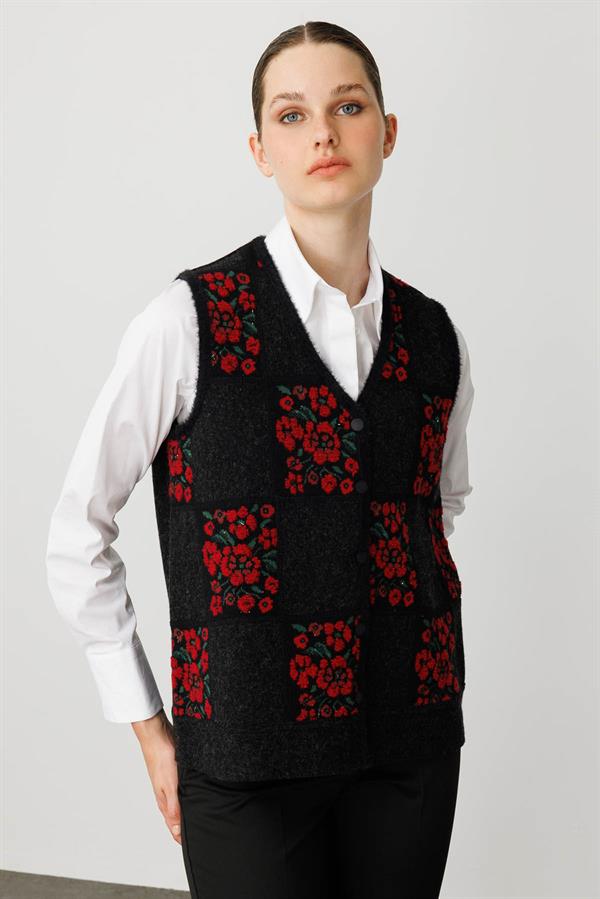 Womens Floral Patchwork Wool Vest