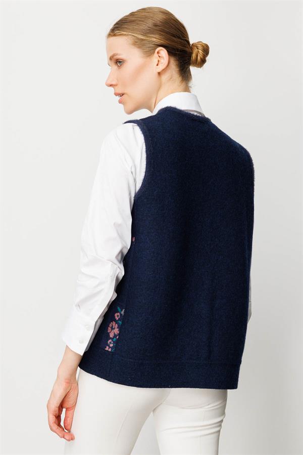 Kadın Pıtırcık Çiçekli Patchwork Keçe Yün Yelek Y.G.Kurusu