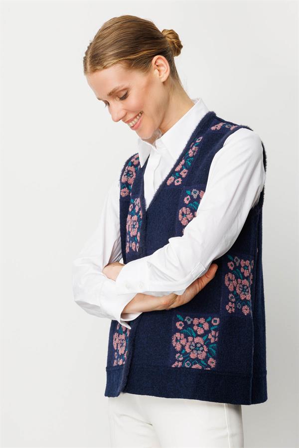 Kadın Pıtırcık Çiçekli Patchwork Keçe Yün Yelek Y.G.Kurusu