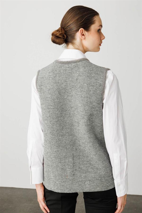 Kadın Pıtırcık Çiçekli Patchwork Keçe Yün Yelek Y.Füme_Y.Ş.Pembe