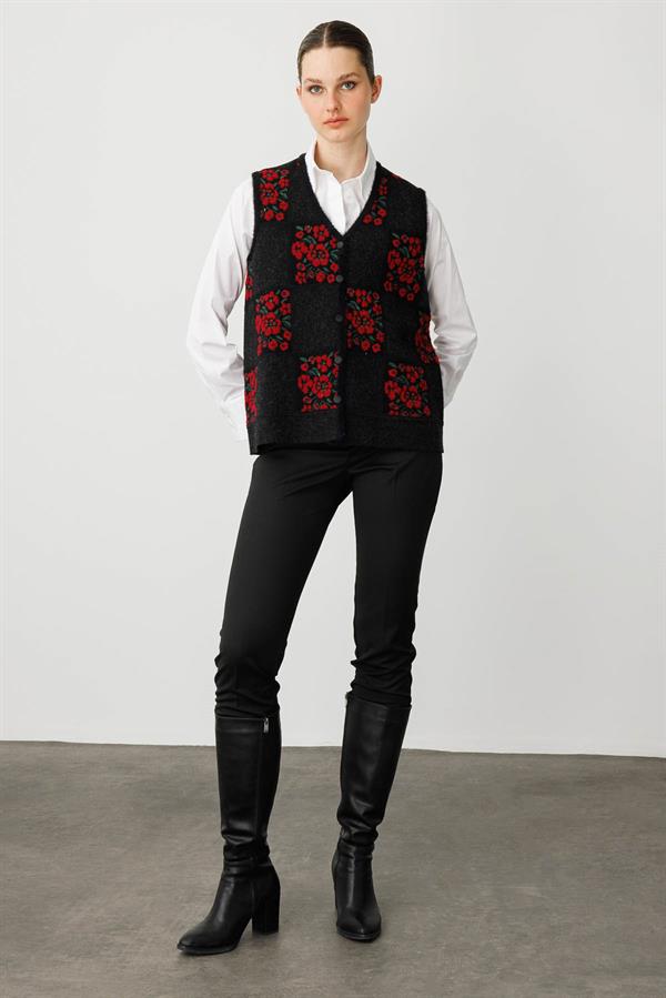 Womens Floral Patchwork Wool Vest