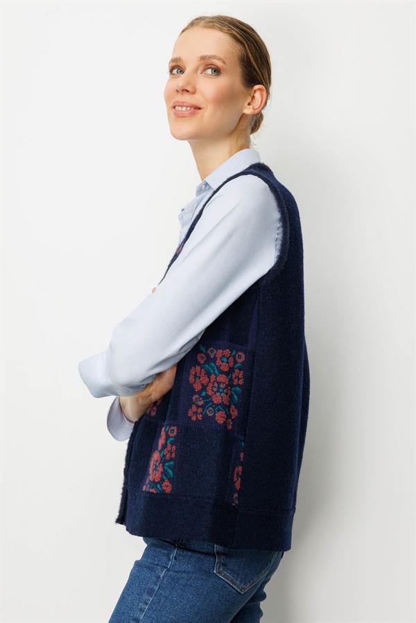 Kadın Pıtırcık Çiçekli Patchwork Keçe Yün Yelek K.G Kurusu