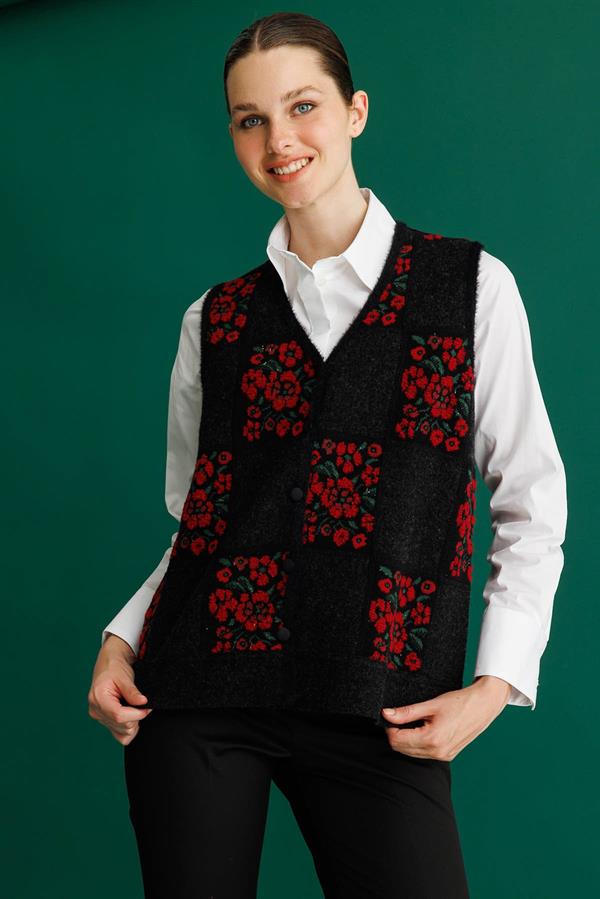 Womens Floral Patchwork Wool Vest