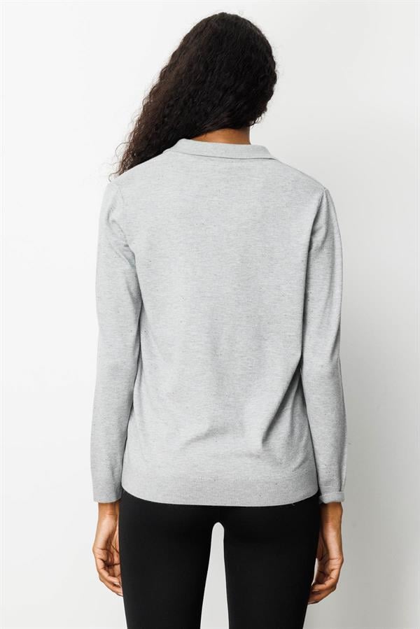 Kadın Polo Yaka Angelina Basic Bluz Gri
