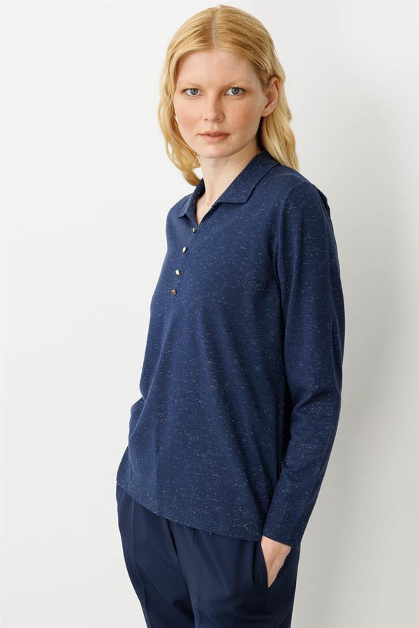 Kadın Polo Yaka Angelina Basic Kazak Lacivert