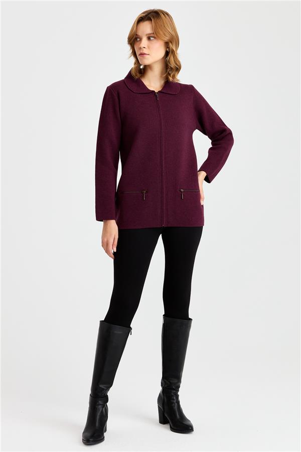 Женский шерстяной кардиган с вырезом поло и карманом на молнии