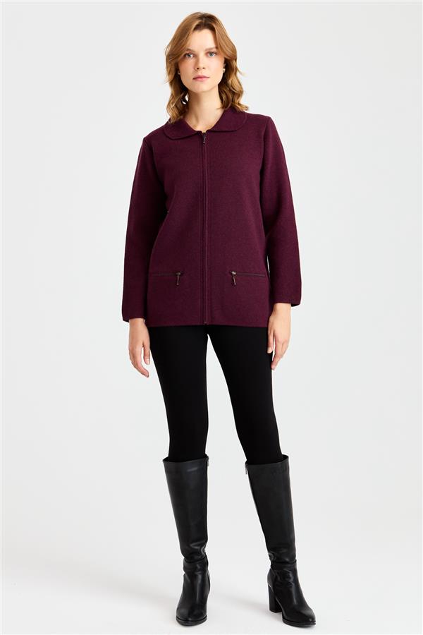 Женский шерстяной кардиган с вырезом поло и карманом на молнии