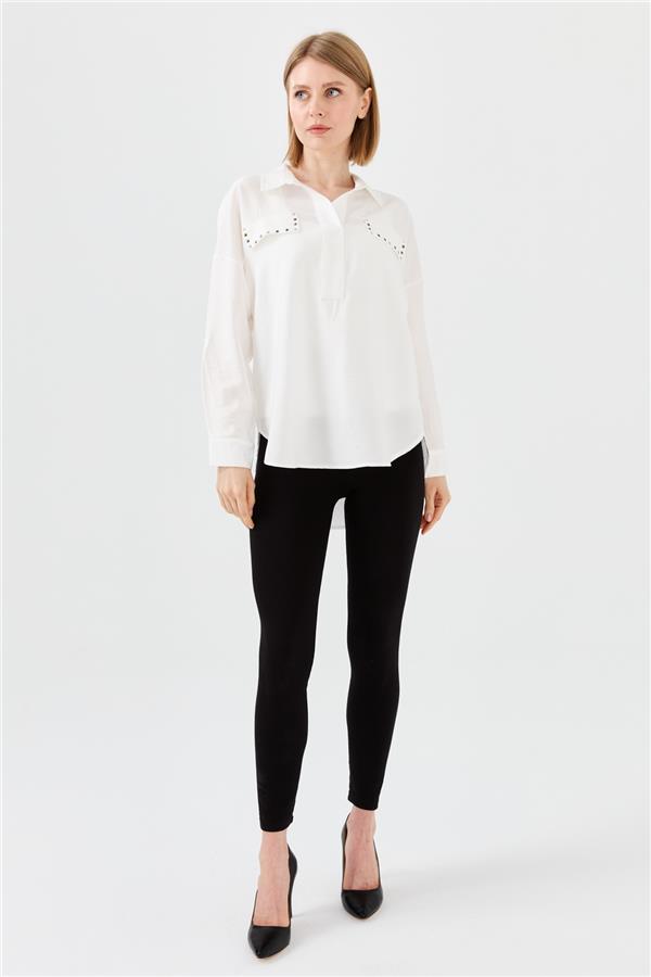 Женская блуза поло с карманом молочная