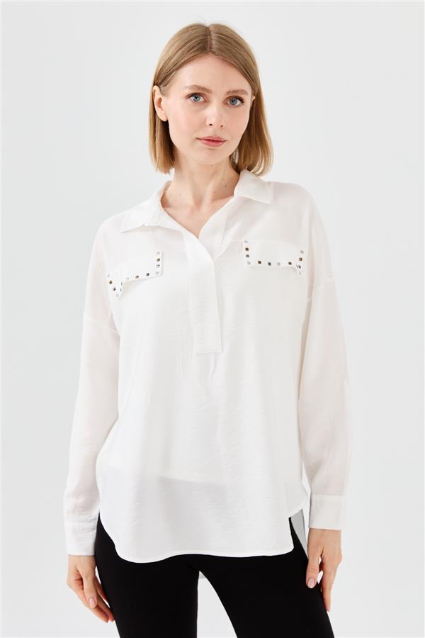 Женская блуза поло с карманом молочная