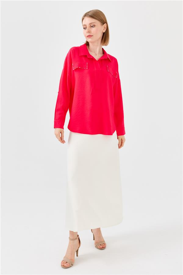 Женская блуза поло с карманом фуксия