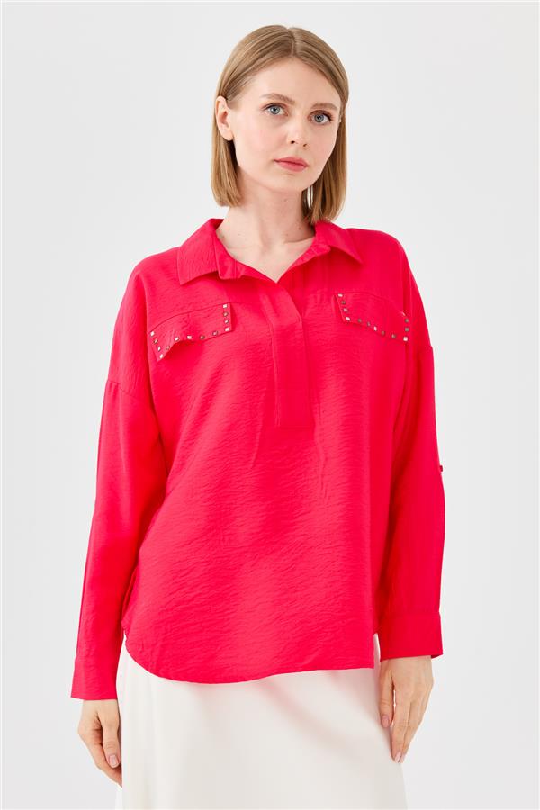 Женская блуза поло с карманом фуксия