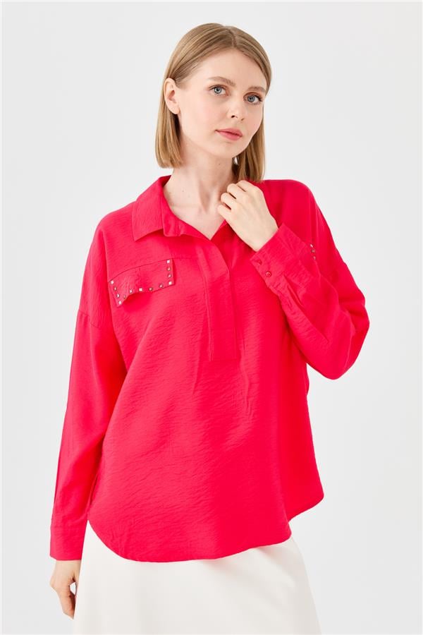 Женская блуза поло с карманом фуксия