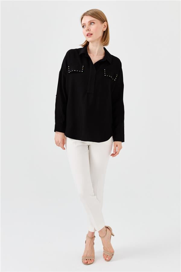 Женская блуза поло с карманом черная