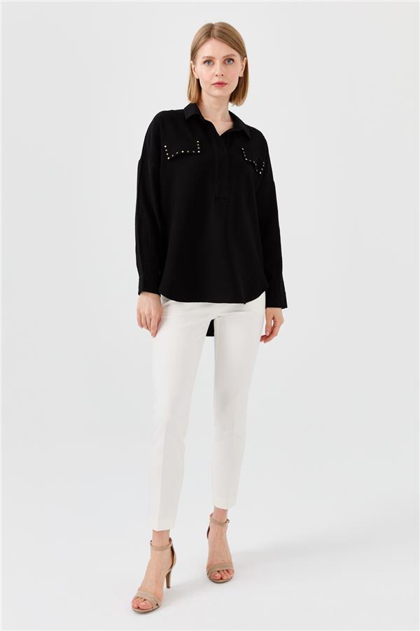 Женская блуза поло с карманом черная